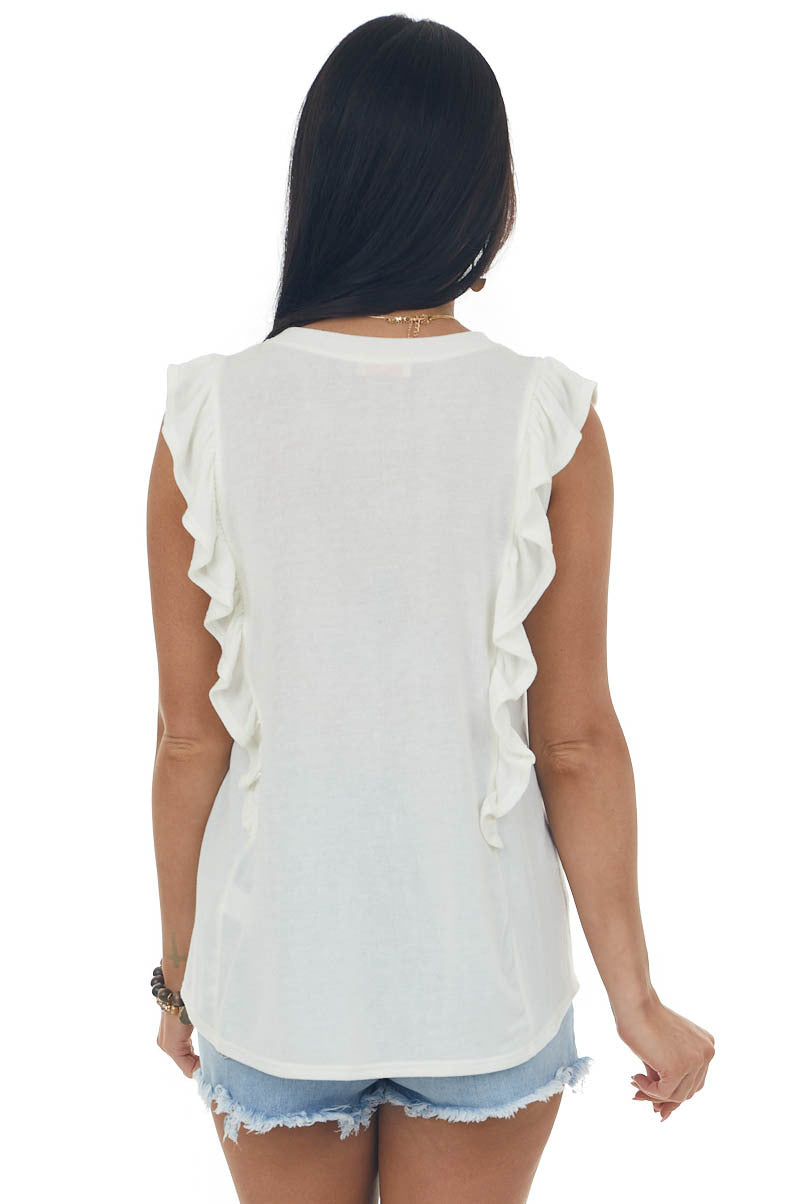 Ivory Sleeveless Stretchy Knit Ruffle Top 