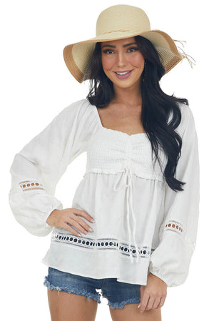 Ivory Smocked Bust Lace Detailed Blouse 