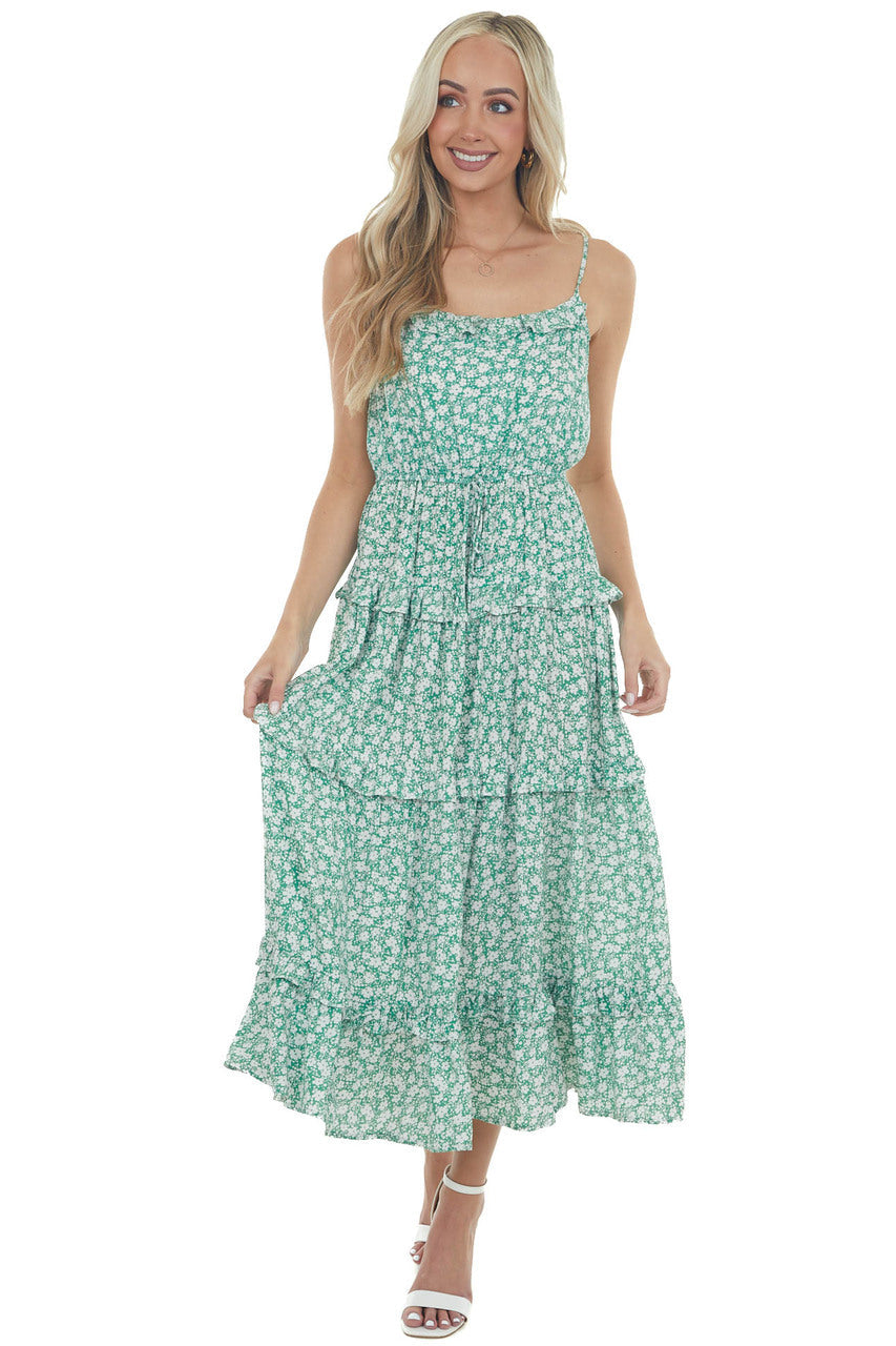 Jade Ditsy Floral Frill Tiered Midi Dress