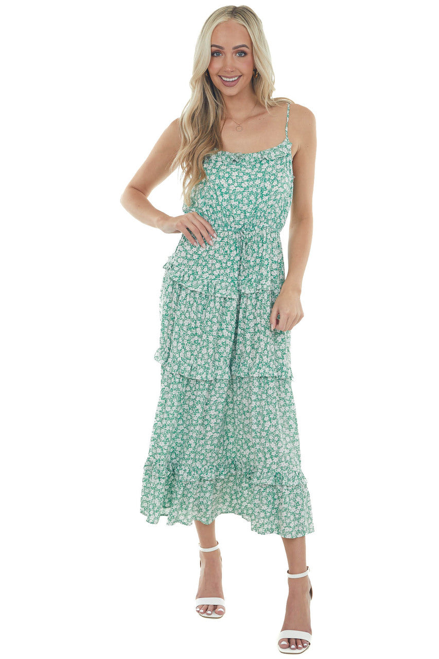Jade Ditsy Floral Frill Tiered Midi Dress