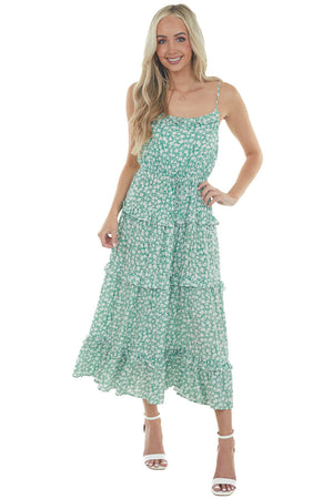 Jade Ditsy Floral Frill Tiered Midi Dress