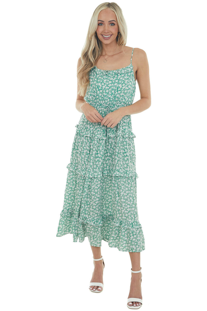 Jade Ditsy Floral Frill Tiered Midi Dress