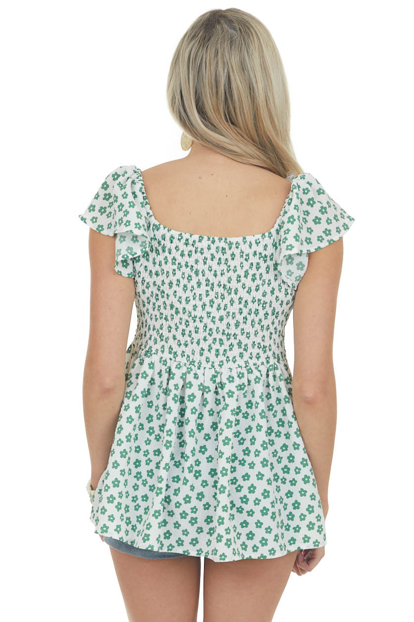 Jade Floral Print Babydoll Flutter Sleeve Top