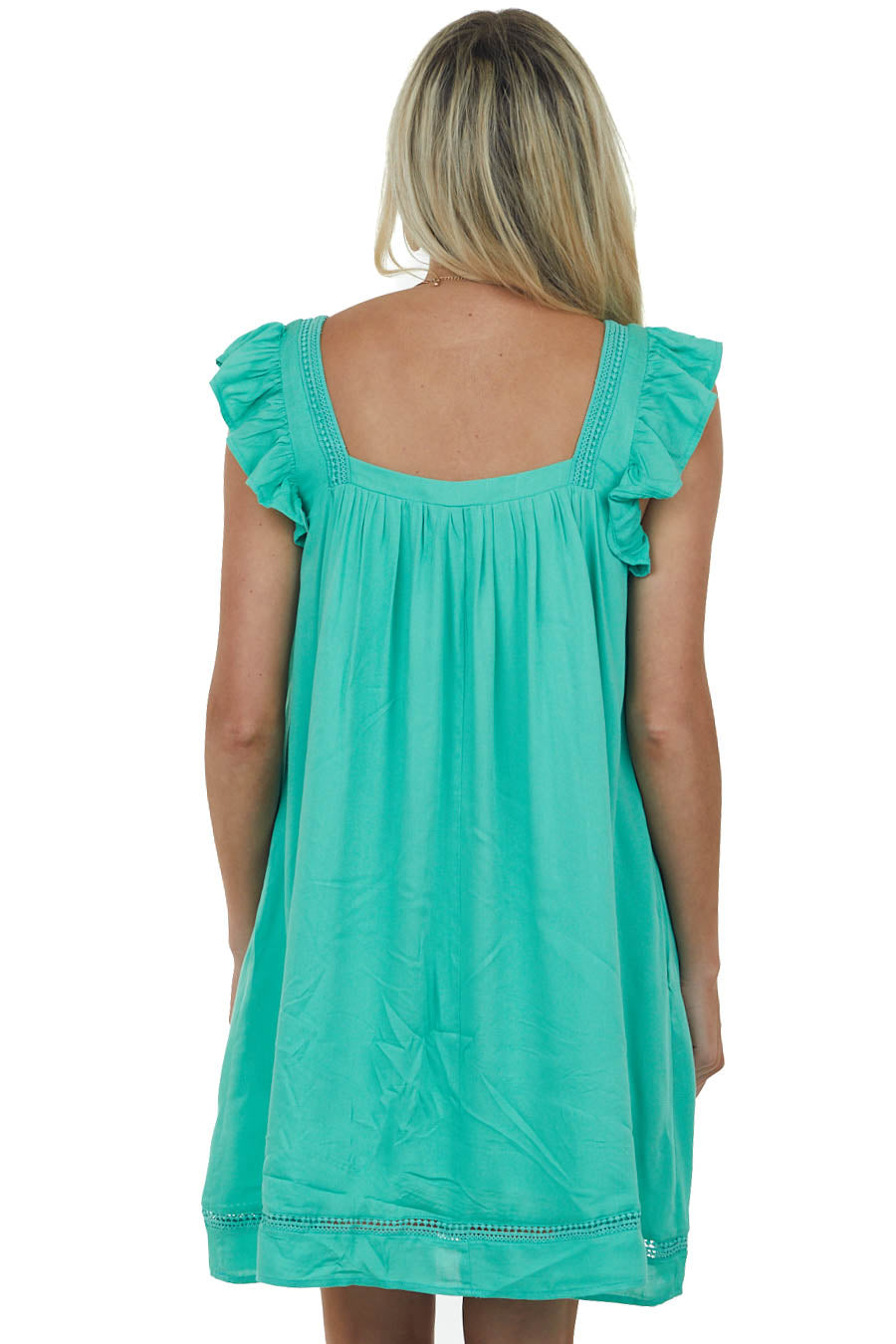 Jungle Green Floral Embroidered Woven Short Dress