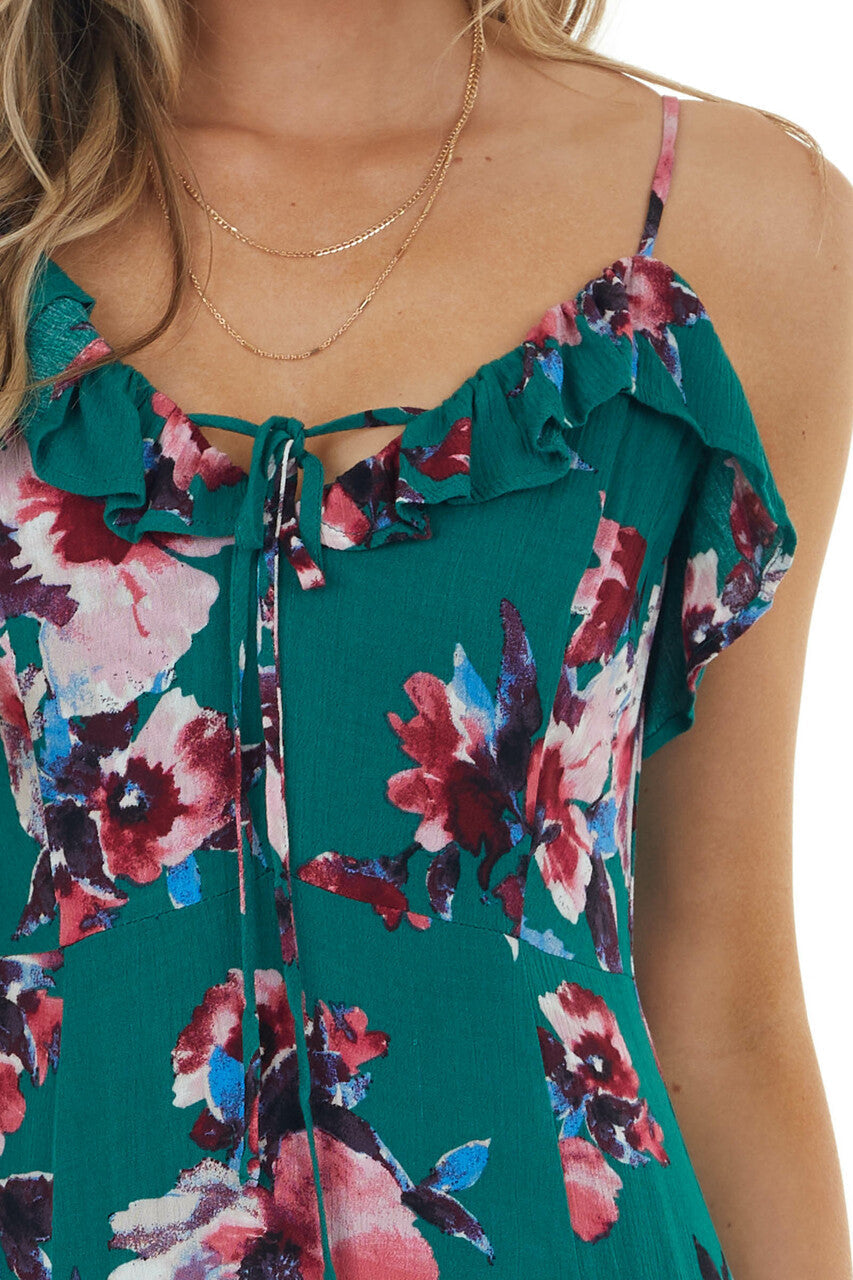 Jungle Green Floral Sleeveless Maxi Dress