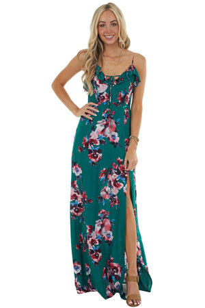 Jungle Green Floral Sleeveless Maxi Dress