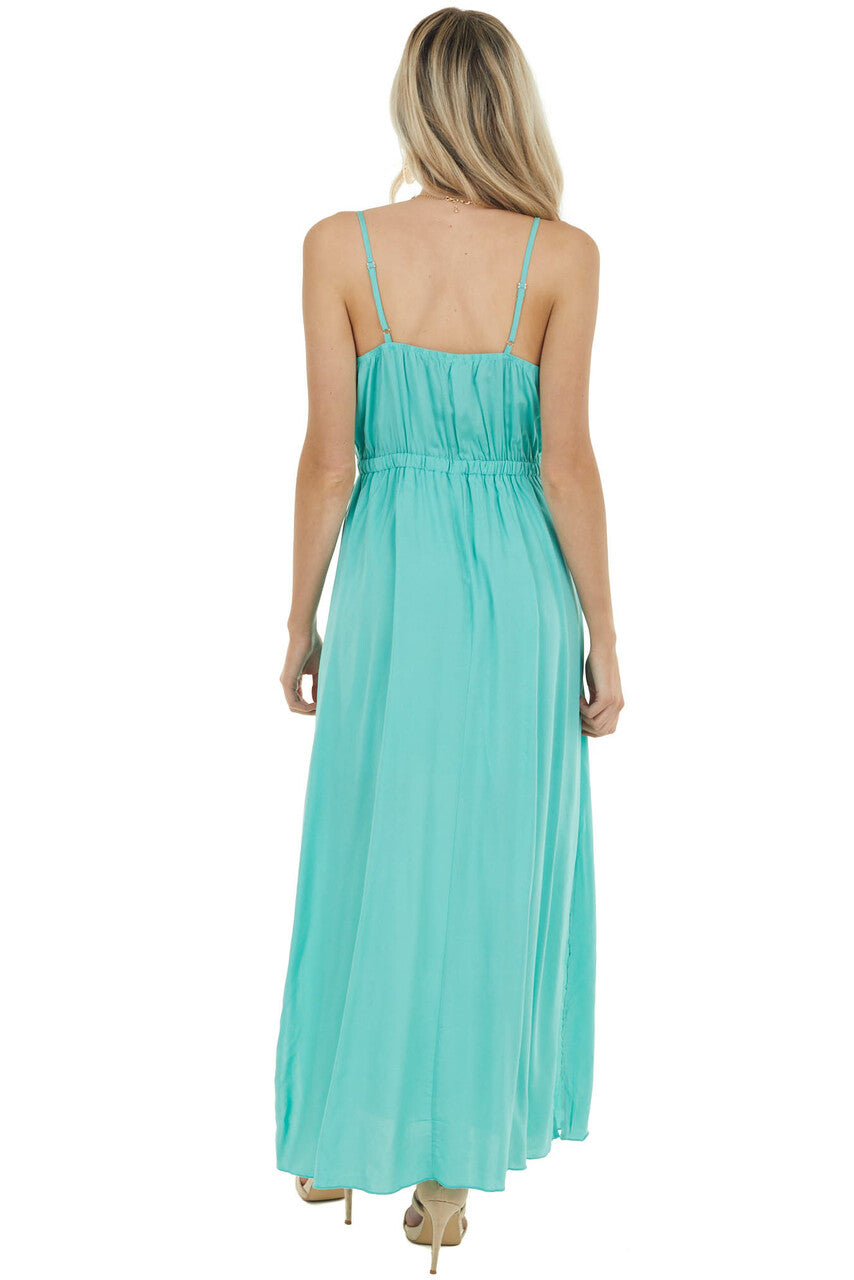 Jungle Green Surplice Maxi Dress with Side Slit Details