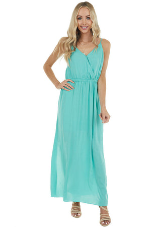 Jungle Green Surplice Maxi Dress with Side Slit Details
