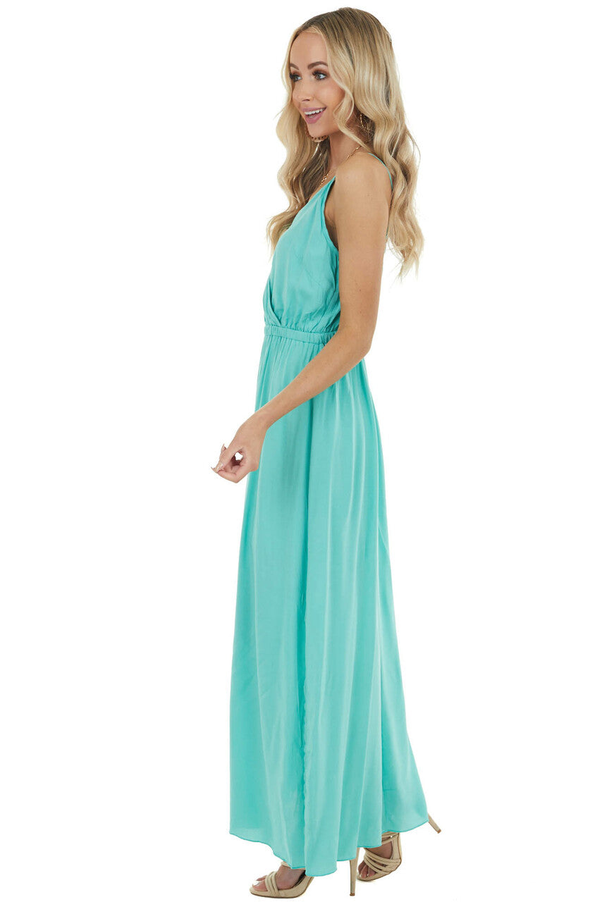Jungle Green Surplice Maxi Dress with Side Slit Details