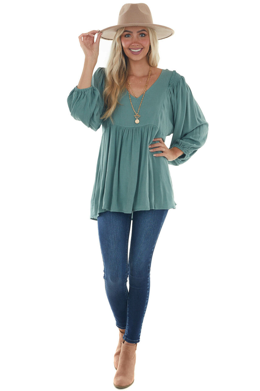 Juniper Bubble Sleeve Babydoll Woven Top