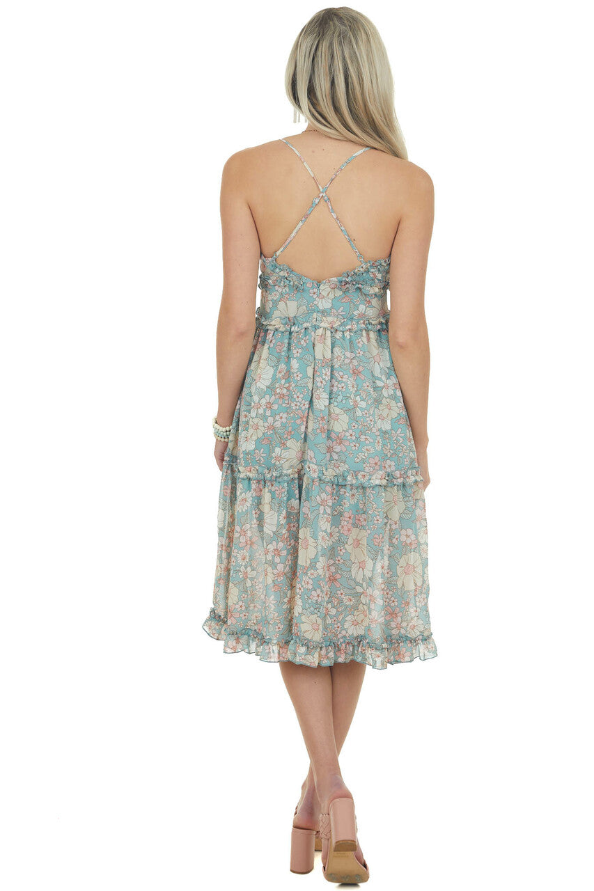 Juniper Floral Print Frill Trim Midi Dress