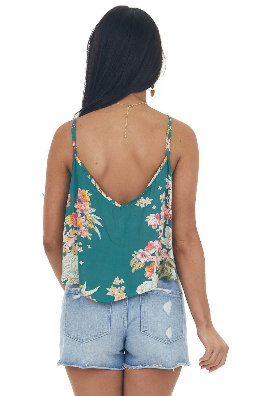 Juniper Floral Print V Neck Cropped Tank Top