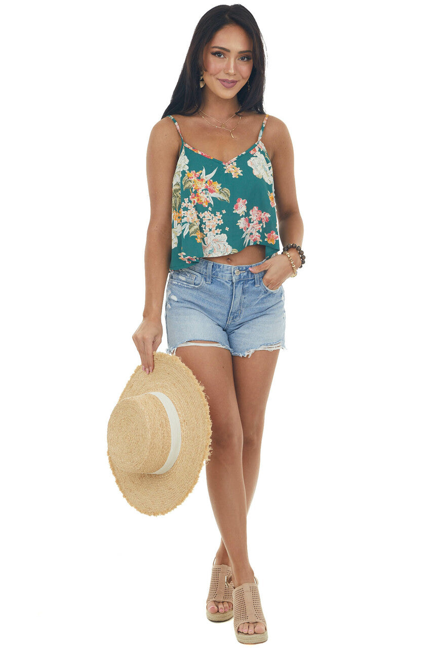 Juniper Floral Print V Neck Cropped Tank Top