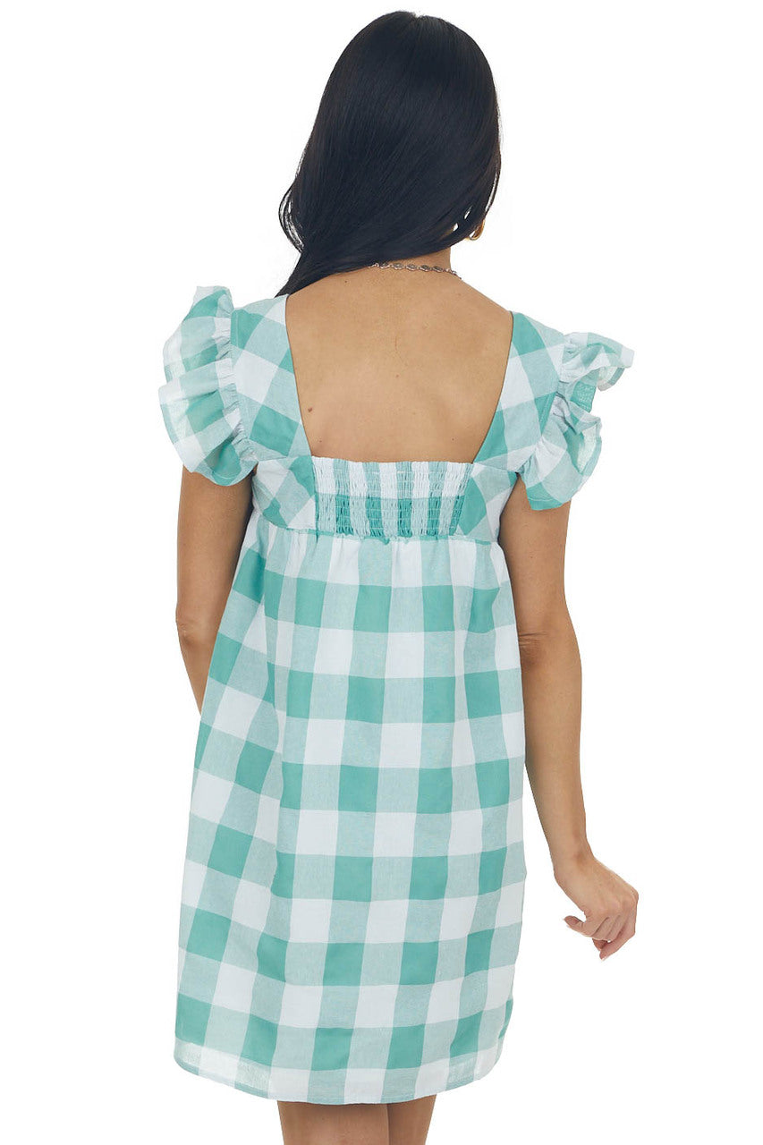 Juniper Gingham Square Neck A Line Woven Dress 