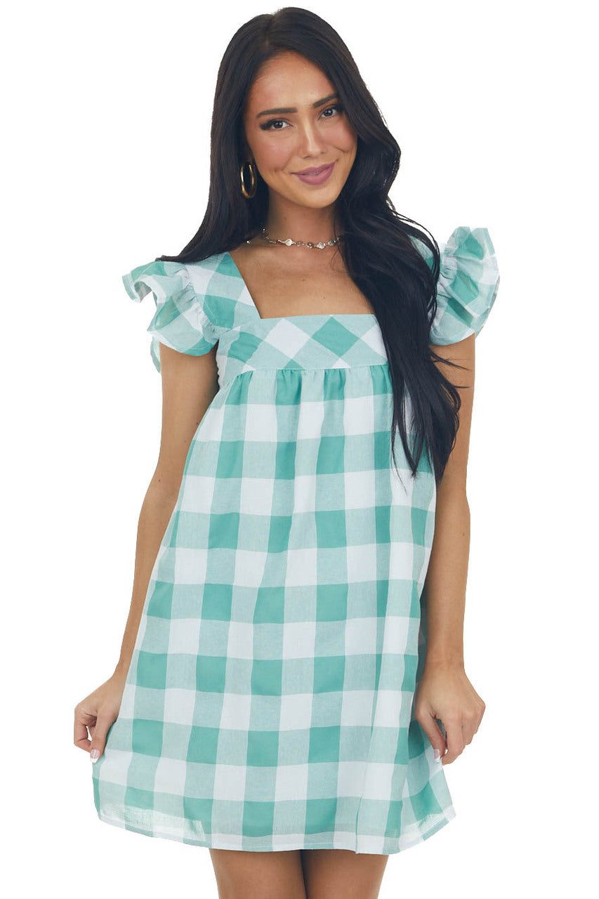 Juniper Gingham Square Neck A Line Woven Dress 