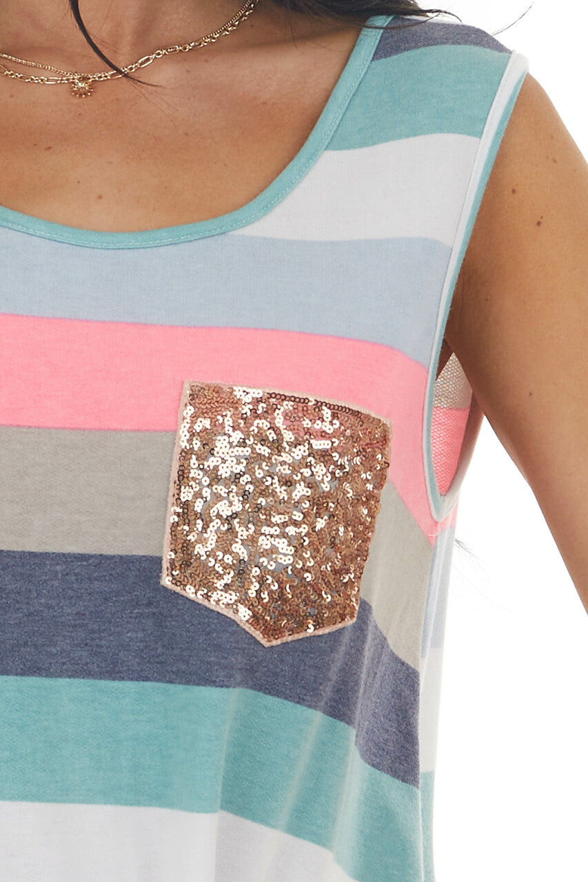 Juniper Multicolor Striped Sequin Pocket Top 