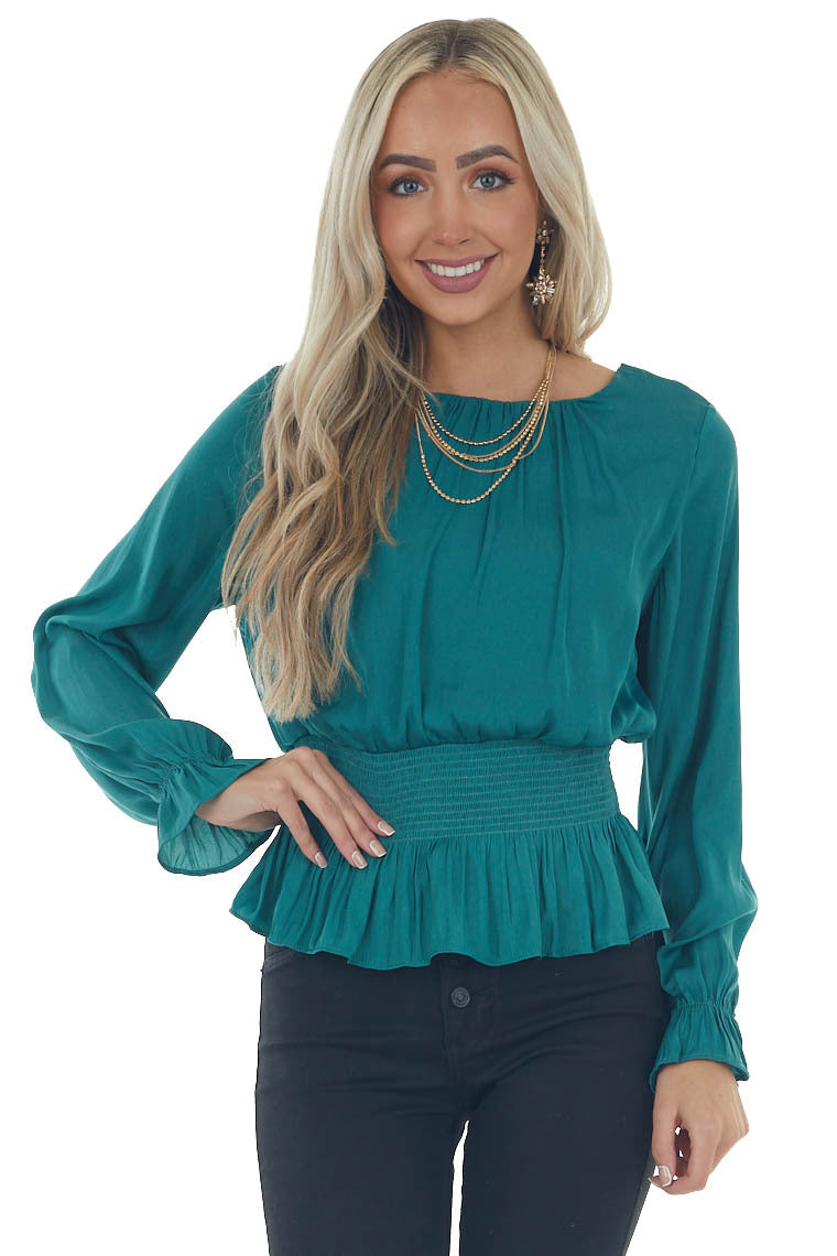 Juniper Smocked Waist Bubble Sleeve Peplum Top