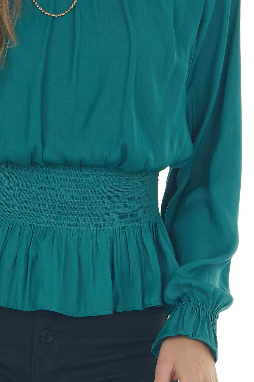 Juniper Smocked Waist Bubble Sleeve Peplum Top
