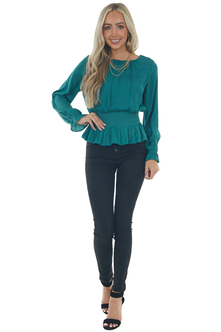 Juniper Smocked Waist Bubble Sleeve Peplum Top