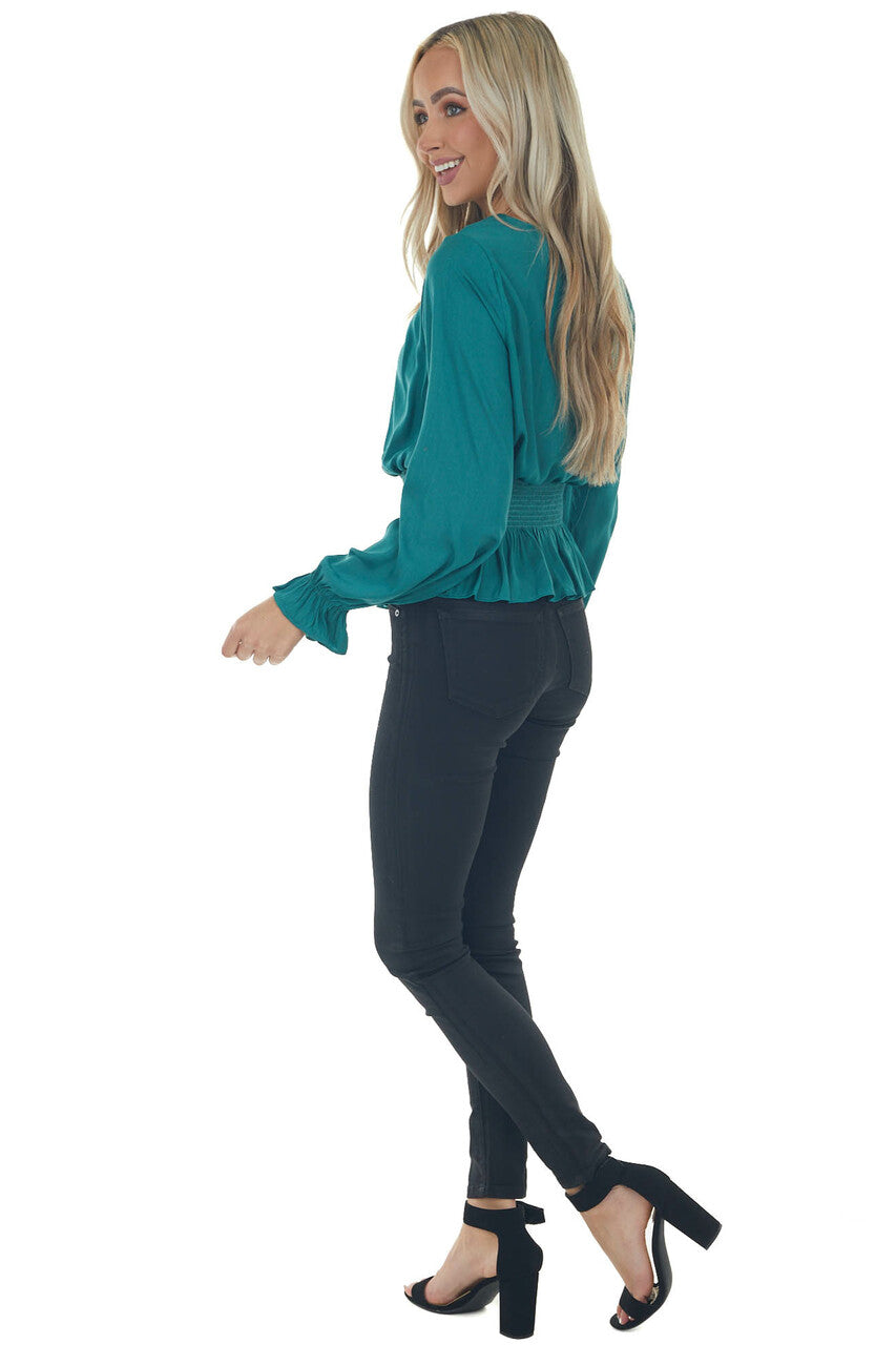 Juniper Smocked Waist Bubble Sleeve Peplum Top