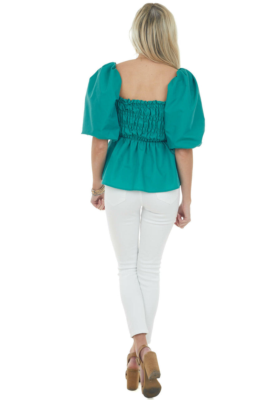 Juniper Square Neck Puff Sleeve Smocked Blouse