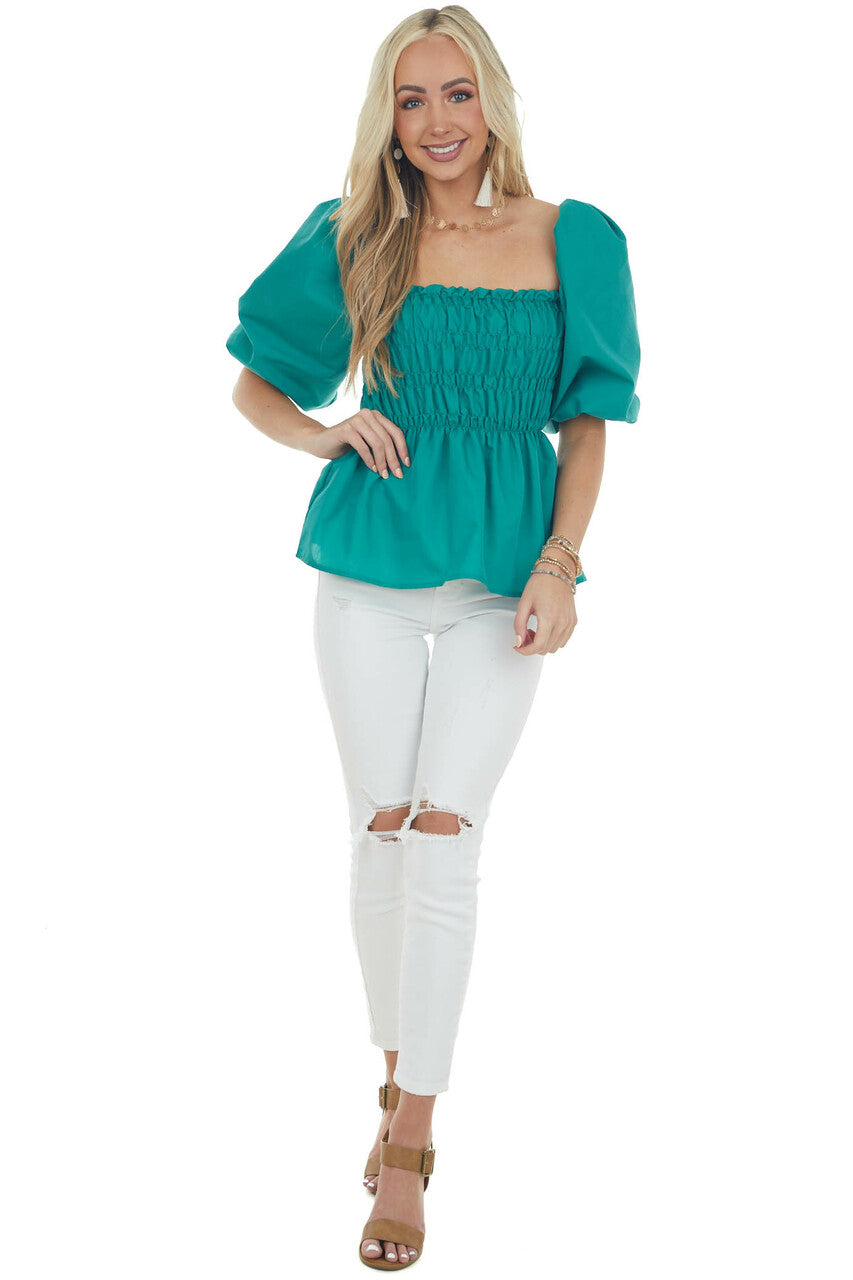Juniper Square Neck Puff Sleeve Smocked Blouse