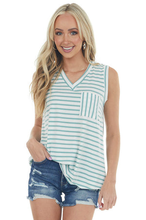 Juniper Striped Sleeveless Chest Pocket Top