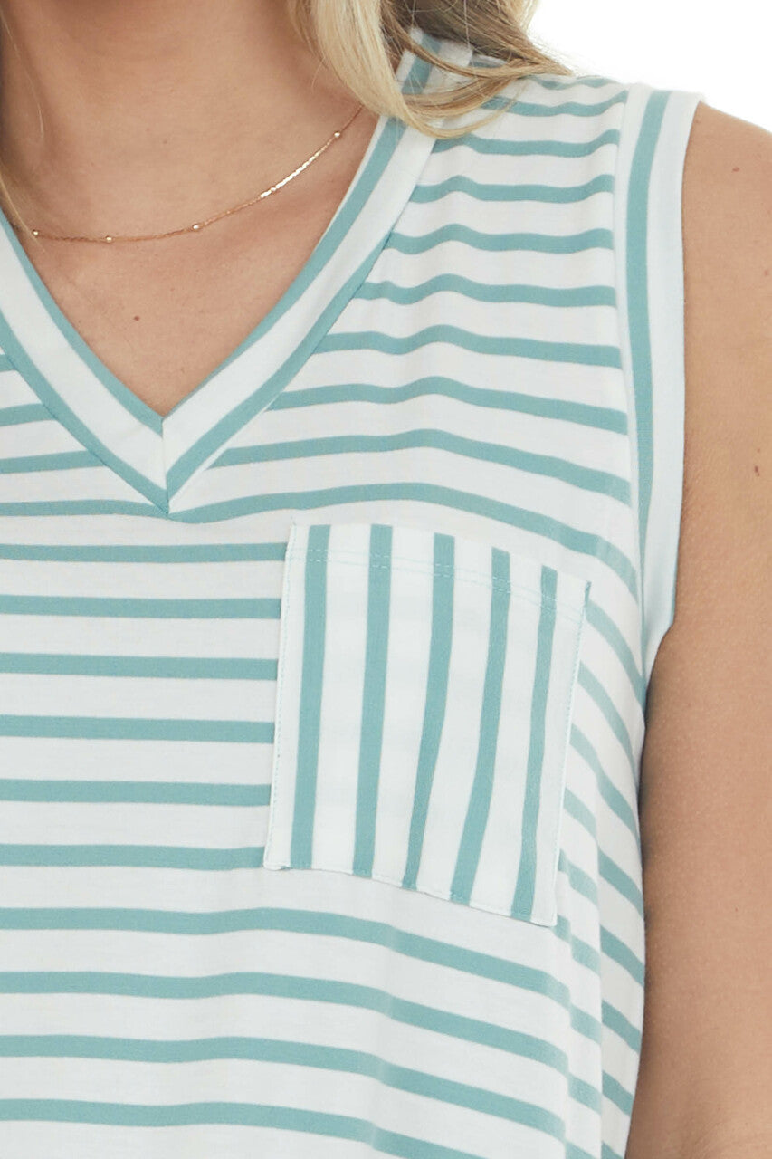 Juniper Striped Sleeveless Chest Pocket Top