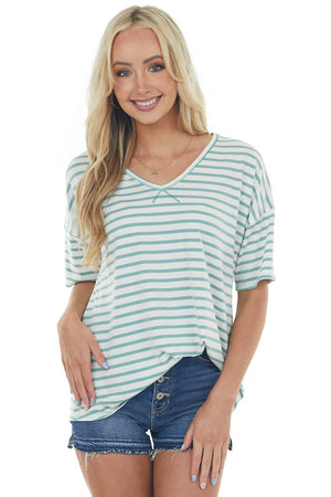 Juniper Striped V Neck Half Sleeve Knit Top