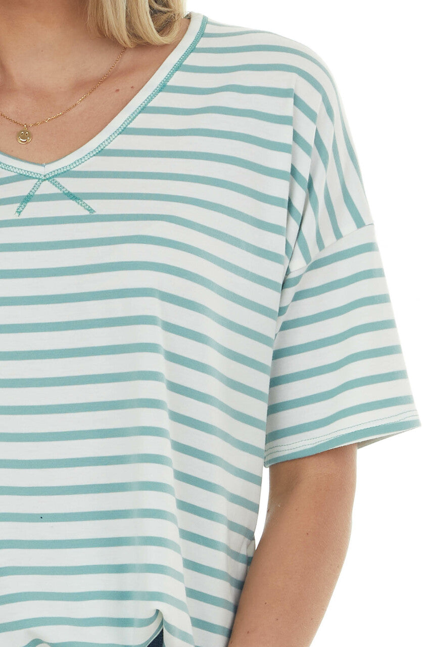 Juniper Striped V Neck Half Sleeve Knit Top