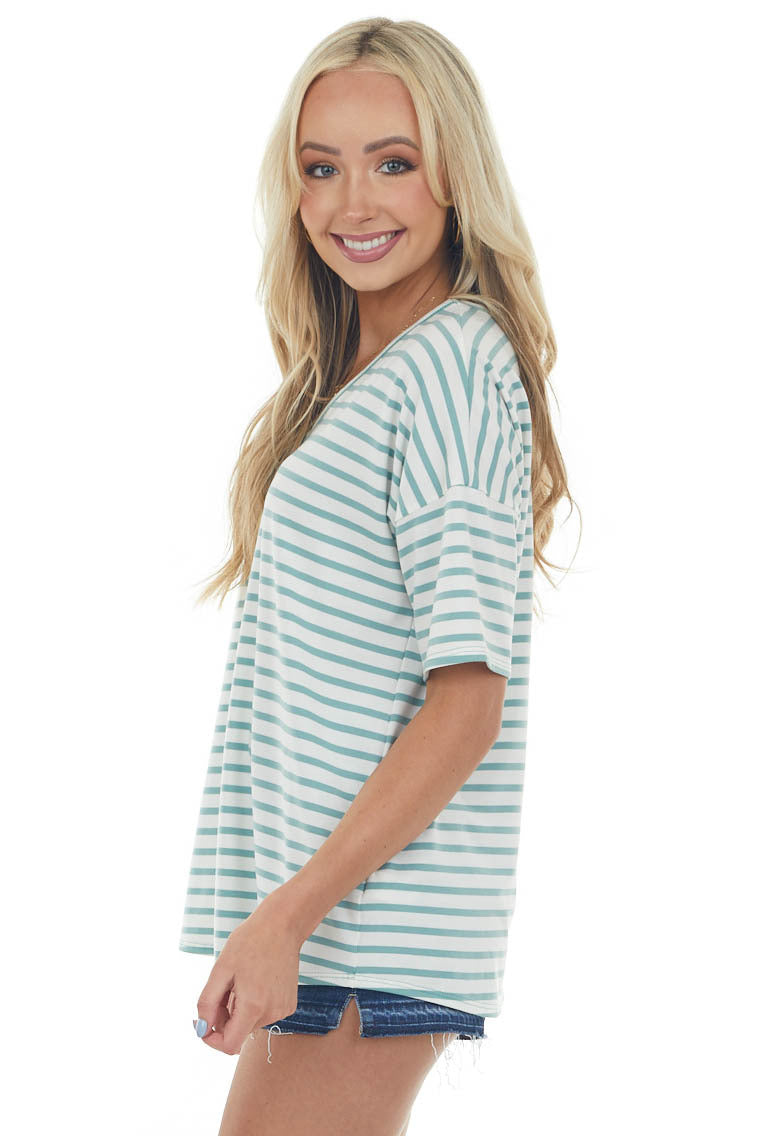 Juniper Striped V Neck Half Sleeve Knit Top