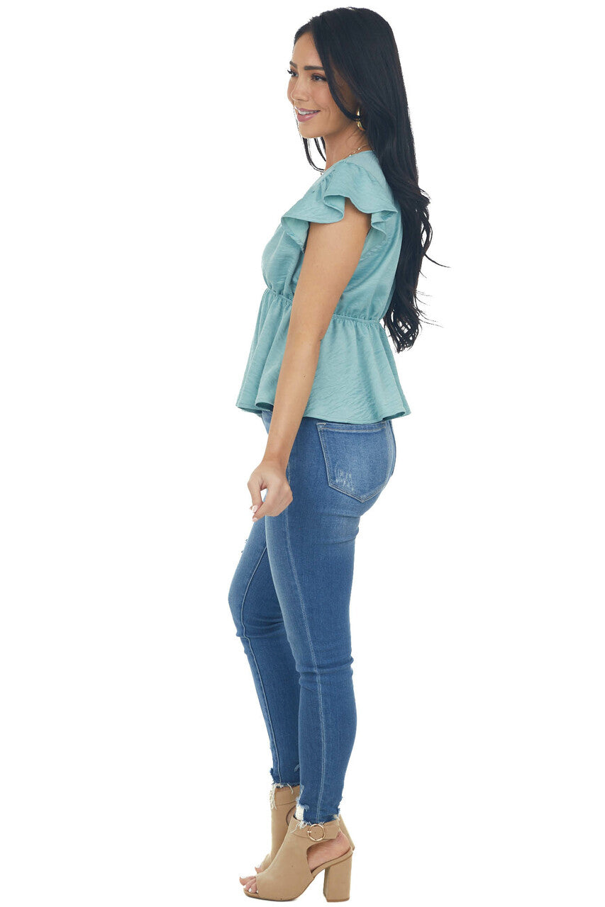 Juniper V Neck Short Flutter Sleeve Blouse