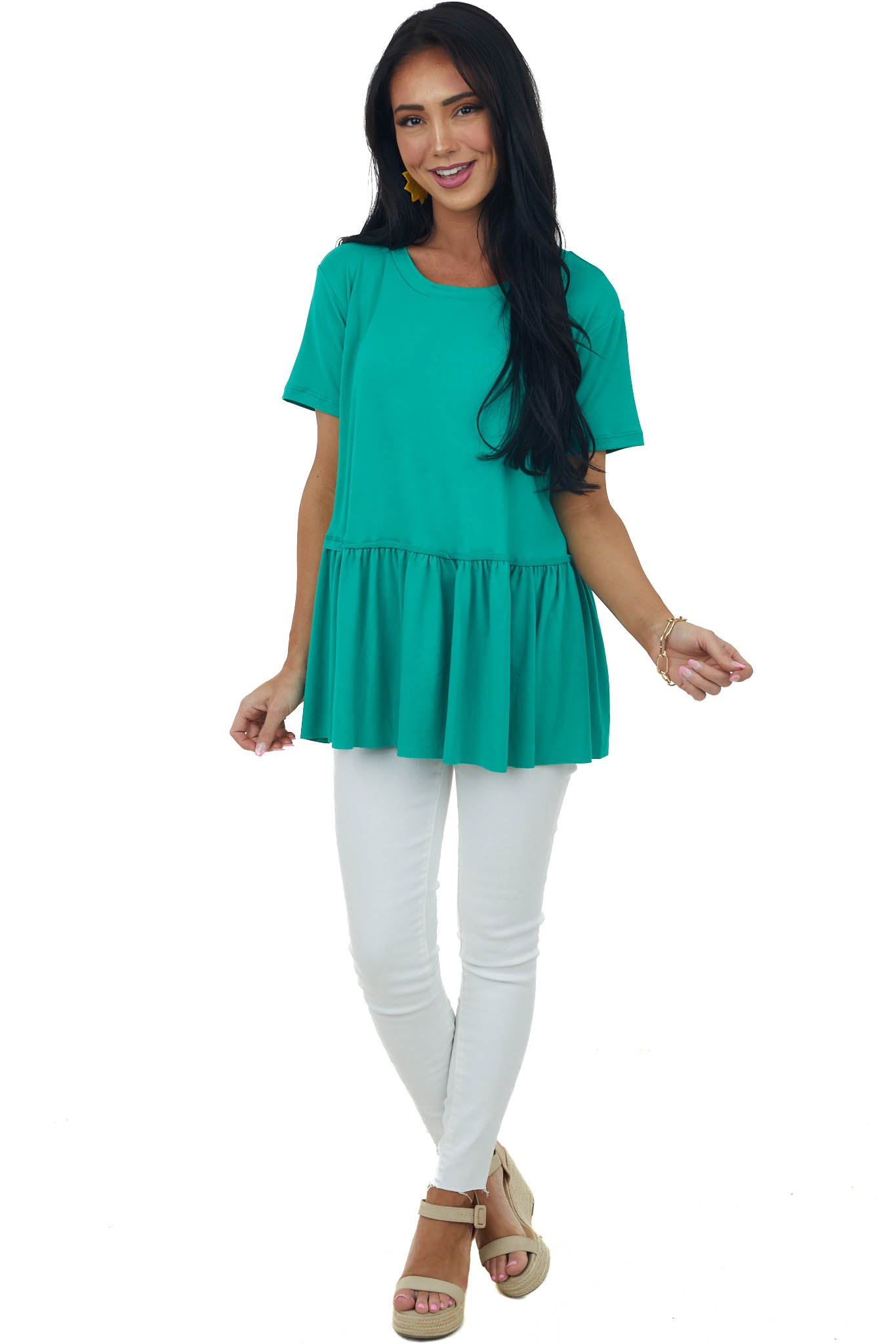 Kelly Green Drop Waist Soft Short Sleeve Top