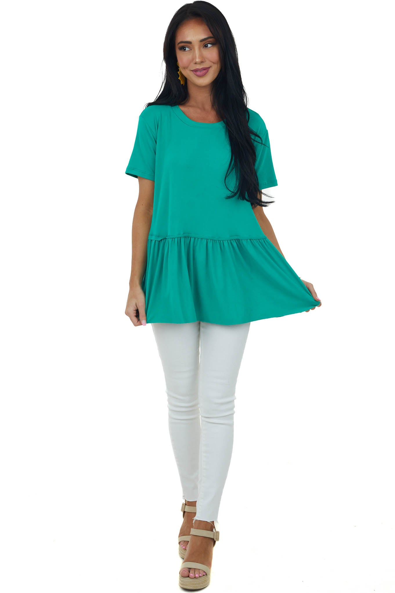 Kelly Green Drop Waist Soft Short Sleeve Top