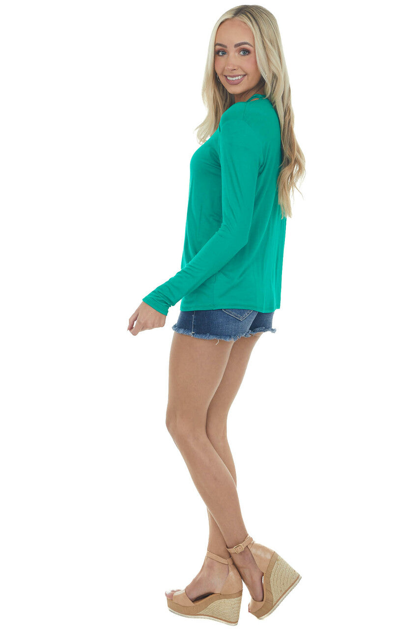 Kelly Green Long Sleeve Criss Cross Cutout Top