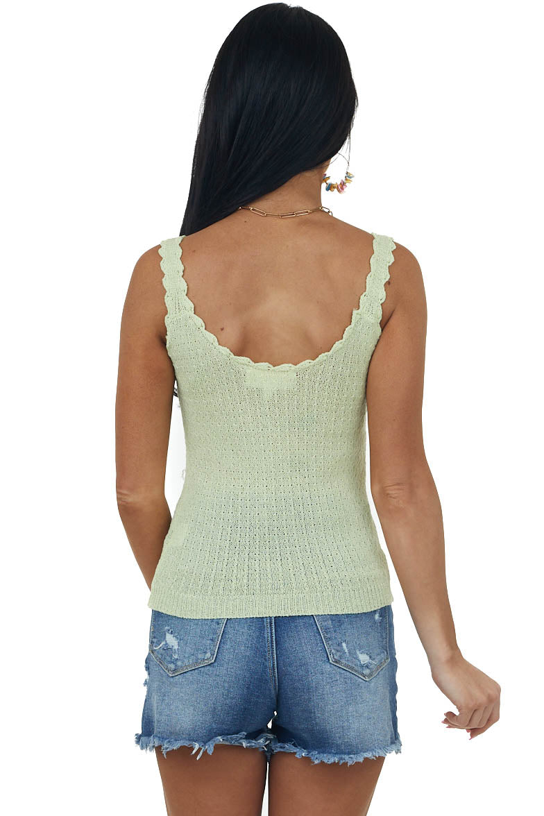 Key Lime Loose Knit Tank with Scalloped V Neck