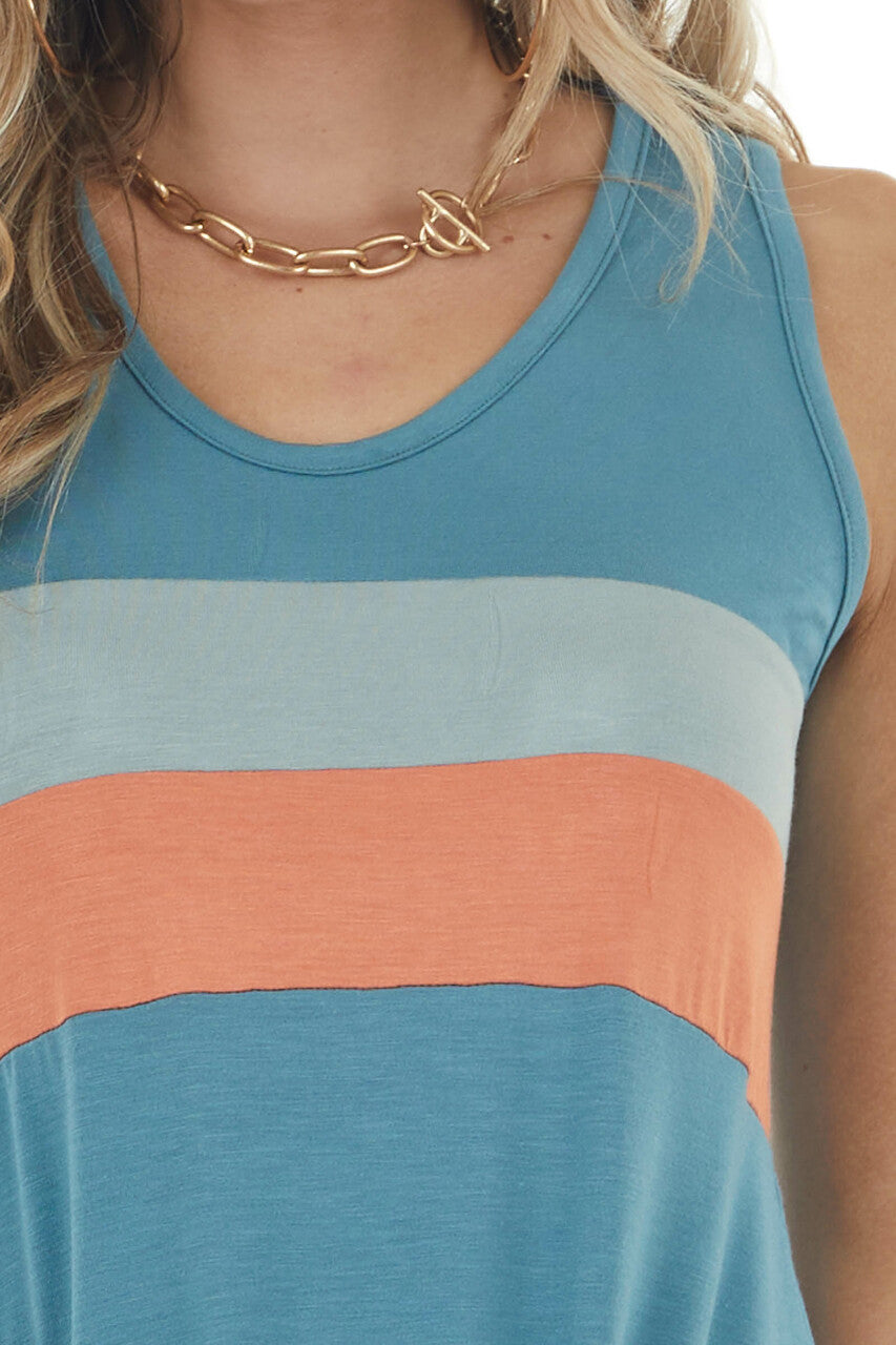 Lagoon Colorblock Sleeveless Top with Front Tie Detail
