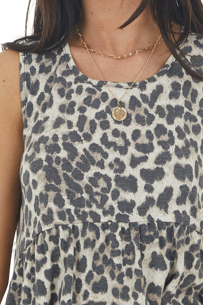 Latte and Charcoal Leopard Print Sleeveless Knit Top