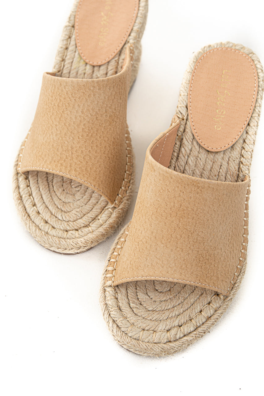 Latte Faux Leather Textured Espadrille Wedges 