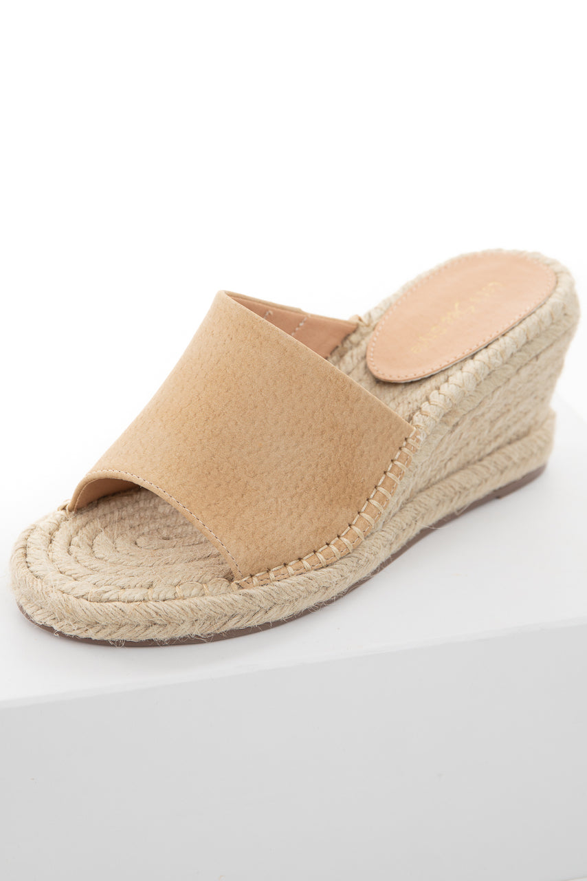 Latte Faux Leather Textured Espadrille Wedges 