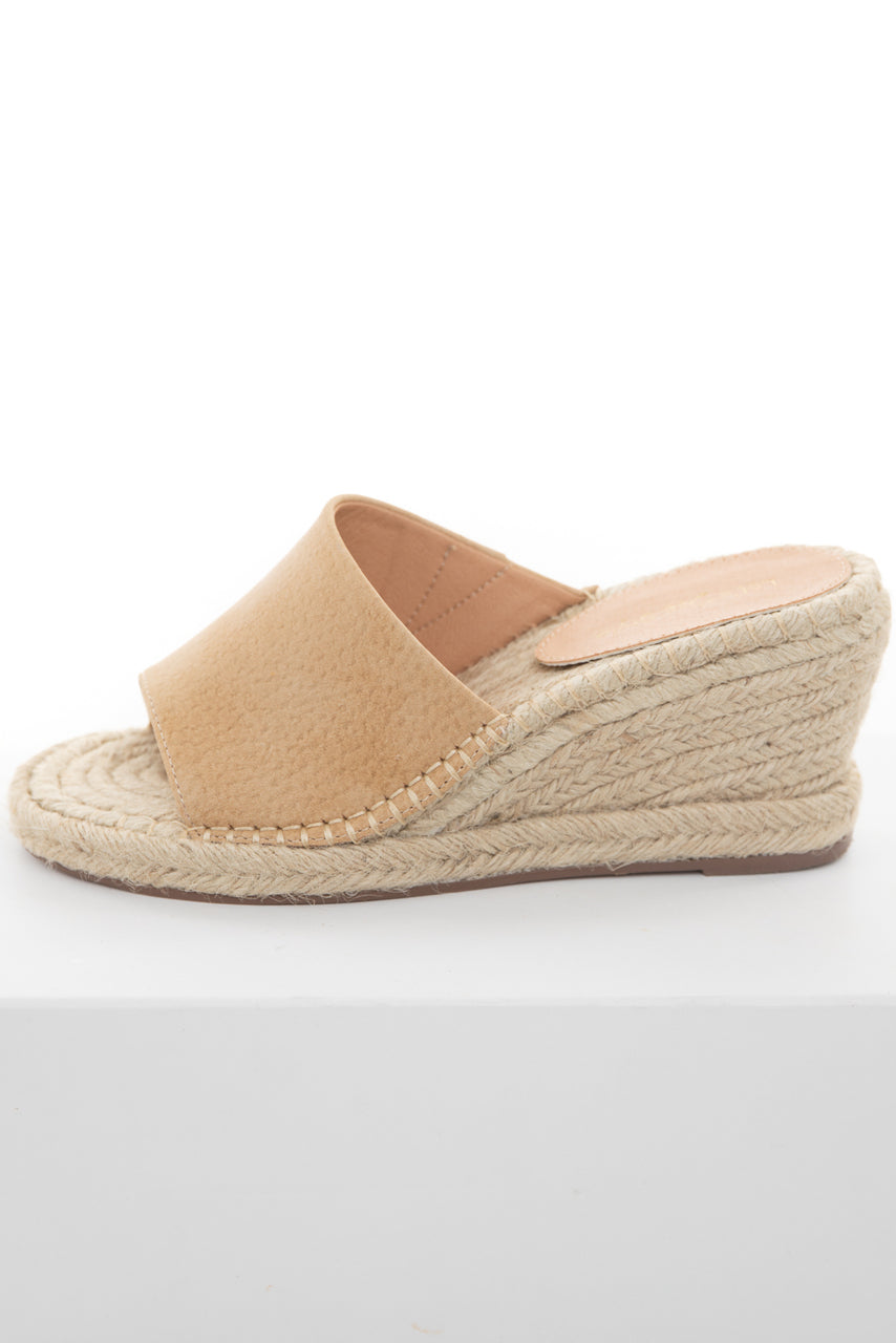 Latte Faux Leather Textured Espadrille Wedges 