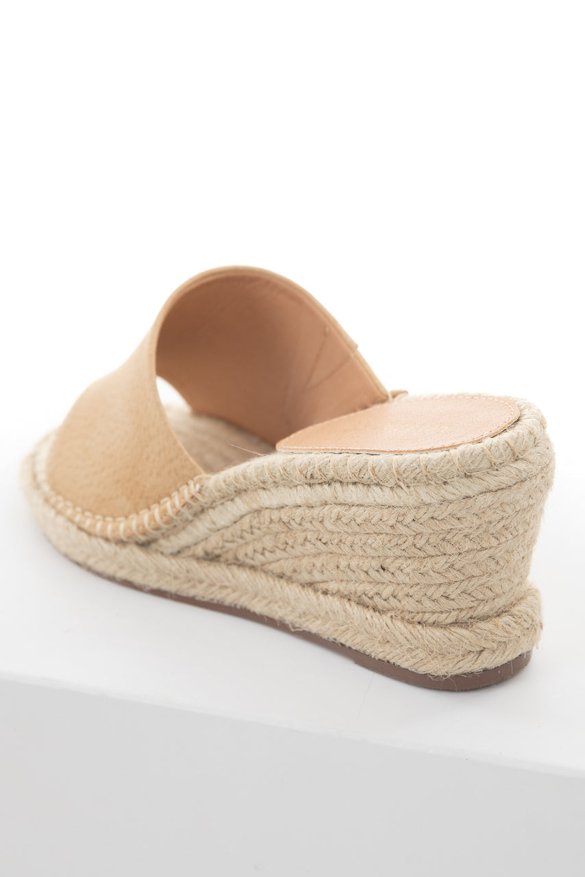 Latte Faux Leather Textured Espadrille Wedges 
