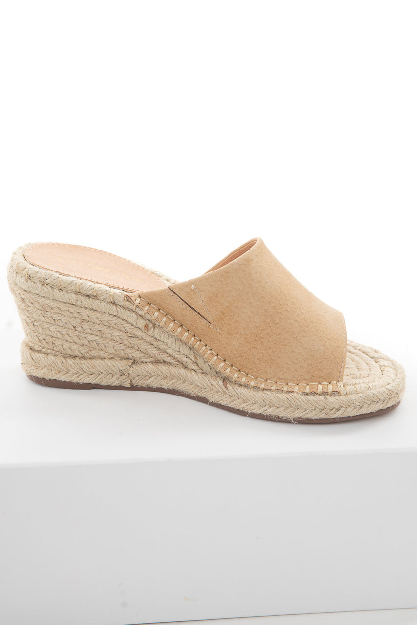 Latte Faux Leather Textured Espadrille Wedges 