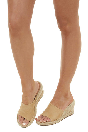 Latte Faux Leather Textured Espadrille Wedges