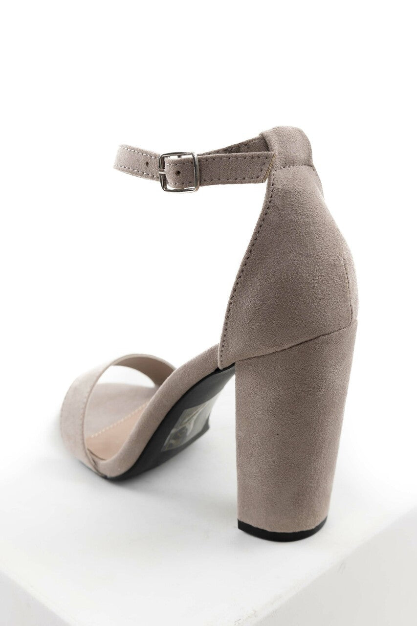 Latte Faux Suede Buckle Strap Block High Heels