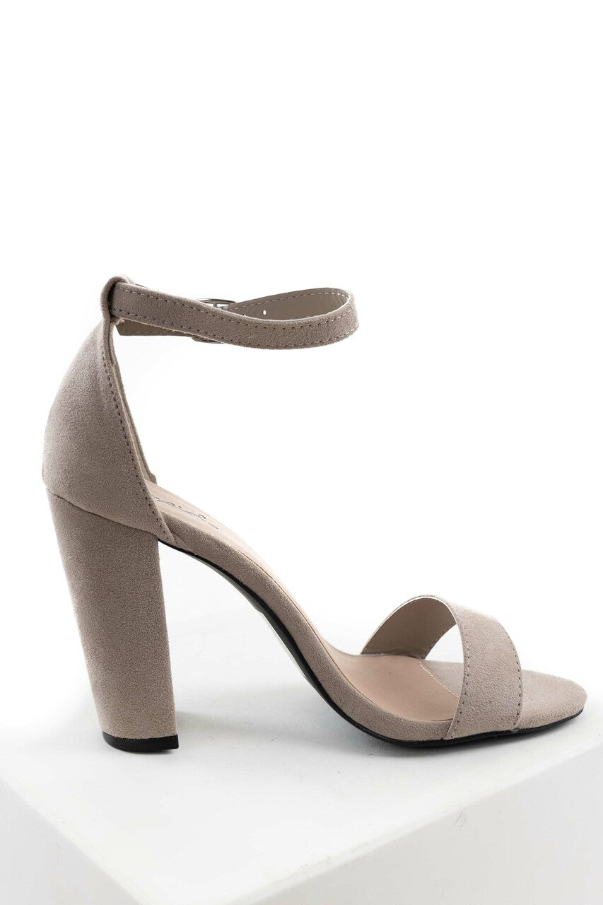 Latte Faux Suede Buckle Strap Block High Heels
