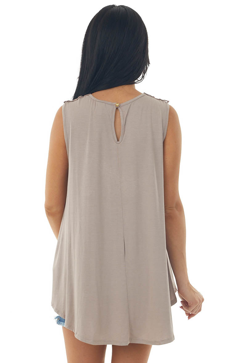 Latte Flowy Sleeveless Top with Sheer Crochet Detail