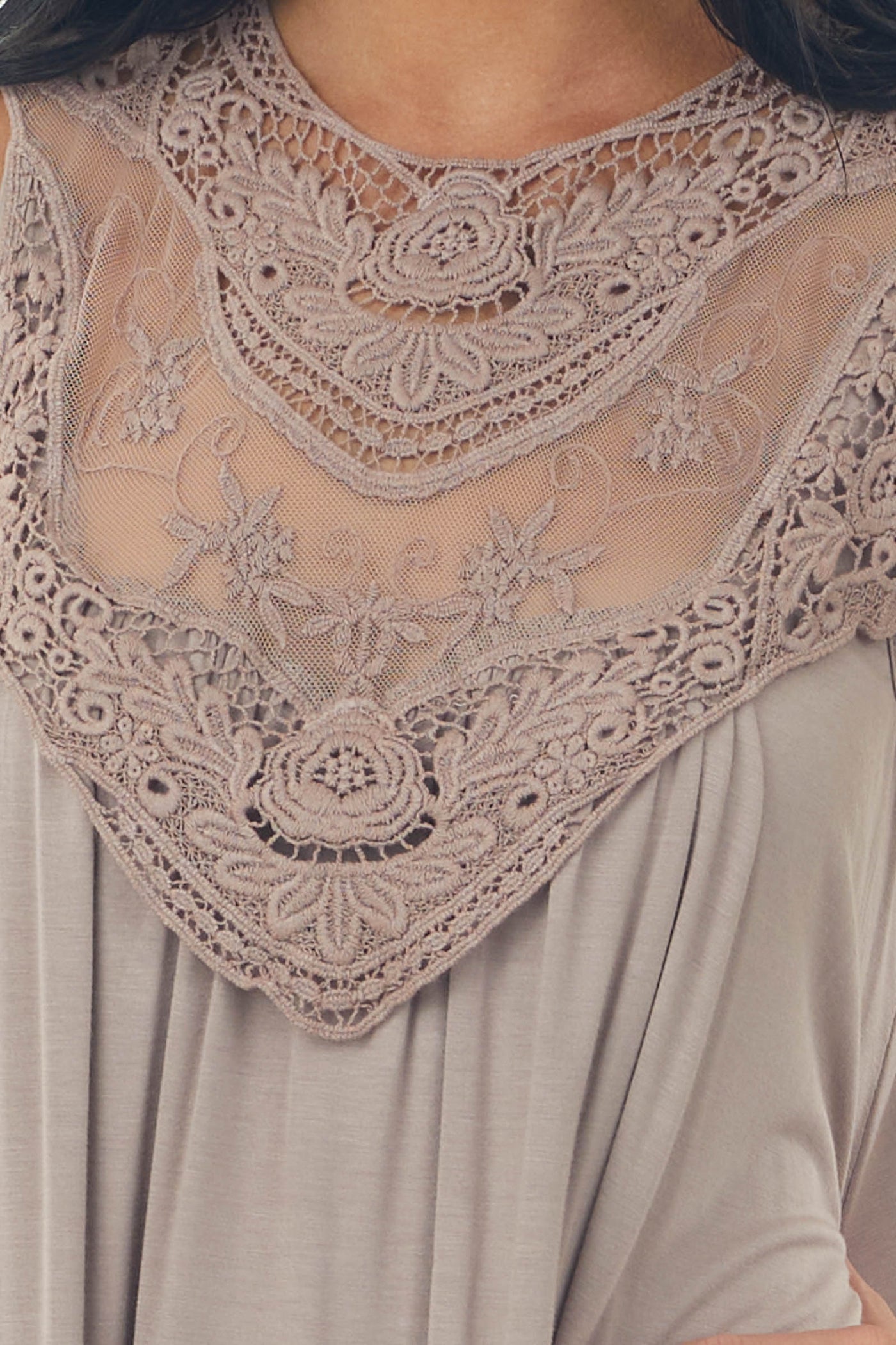 Latte Flowy Sleeveless Top with Sheer Crochet Detail