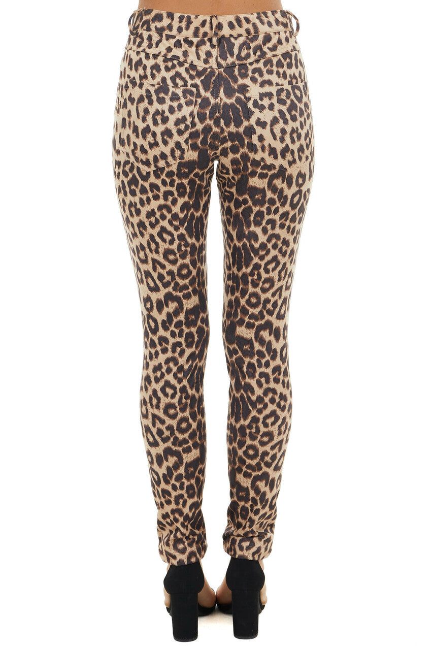 Latte Leopard Print High Waisted Skinny Pants with Pockets