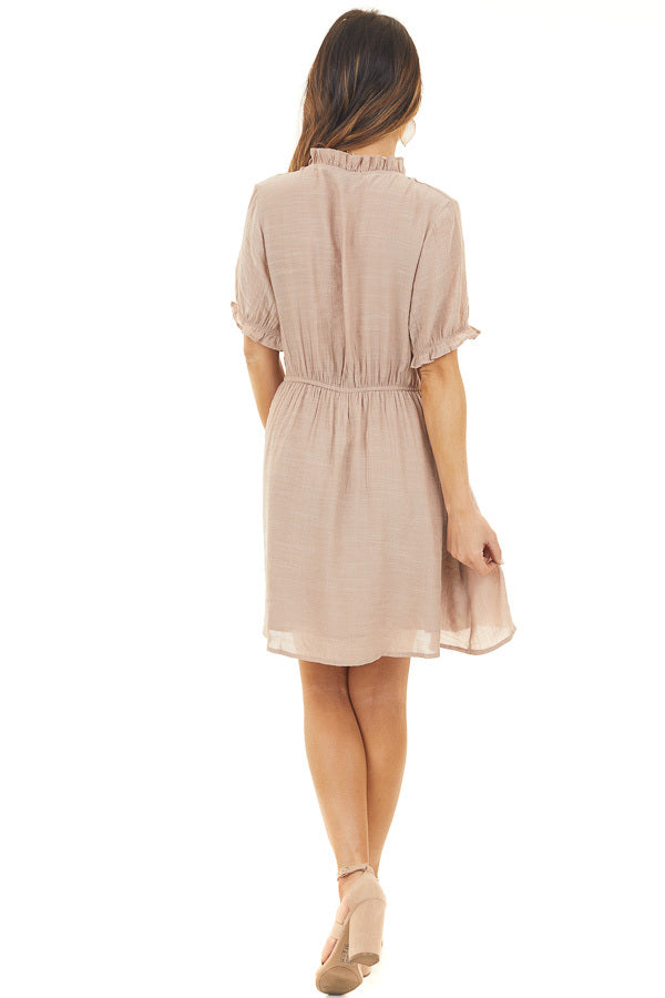 Latte Short Dress with Pockets and Ruffle Details 
